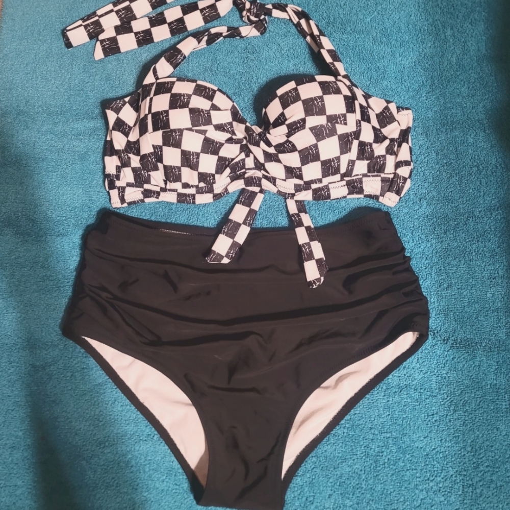 Checkered Black and White Bikini Set